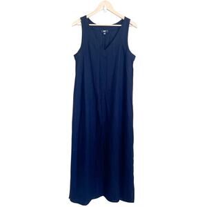 DKNY Linen Maxi Dress Size M Black Lagenlook Minimalist Boho Quiet Luxury Flowy